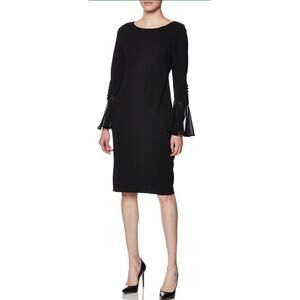 Calvin Klein Black Chiffon Statement Sleeves Midi Dress Size 14 NWOT